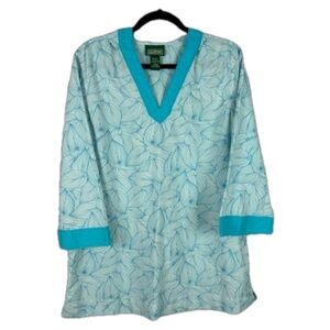 L.L. Bean Tropical Beach Nylon Blend Tunic Hooded Top Large Blue
